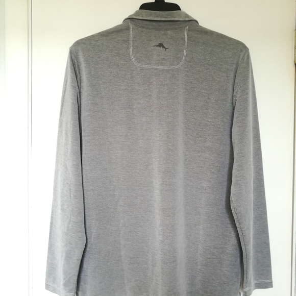 Men's Tommy Bahama Long Sleeve Gray Tencel Lyocell Polo [M] - Picture 11 of 13
